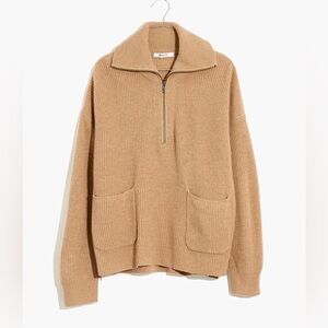 Madewell Glenbrook Half-Zip Pullover Sweater Tan Preppy collar merino wool xs